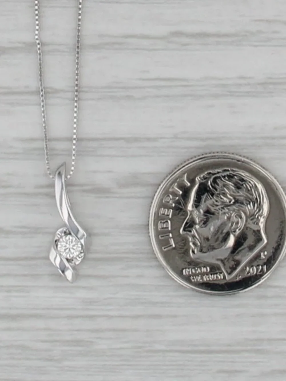 0.10ctw Diamond Solitaire Drop Pendant Necklace 10k White Gold 22.75
